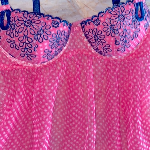 34B Pink Polka Dot Sexy Little Things Flyaway Babydoll Lace Mesh Flyaway - Picture 4 of 9